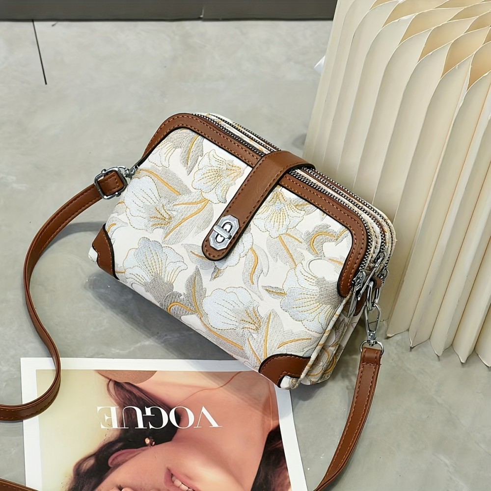 Women's Crossbody Bag with Floral-like Pattern - Pastel Pink, Turn-Lock Closure, Adjustable Strap - Lightweight PU Purse for Everyday, Valentine's Gift, Parties - Elegant Ladies Handbag with Secure Closure