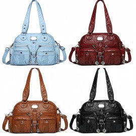 Women'S Vintage Y2K Punk Handbag with Multiple Pockets - Gothic Punk Style Tote Bag, Golden-Tone Hardware & Chain Strap, Zipper Closure, Polyester, For Everyday & Special Events - Retro Women'S Purse, Party Accessory, Edgy Fashion