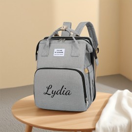 Personalized Embroidery Diaper Bag for Women, Large Capacity Mommy Backpack with Portable Foldable Design, Lightweight Travel Bag with Stroller Straps, Custom Name for Maternity, Hospital, Vacation, Outing