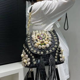 Women's Elegant Alligator-Print  Handbag/Purse - Detachable Strap & ic Closure, / with Bead Accent - Luxury Wedding, Party, Gala Accessory ( Light Beige)