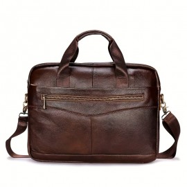 Men's Genuine Leather Business Briefcase - Large Capacity Laptop Messenger Bag with Multiple Compartments, Brown Top Grain Cowhide for Work & Travel, Laptop Bag